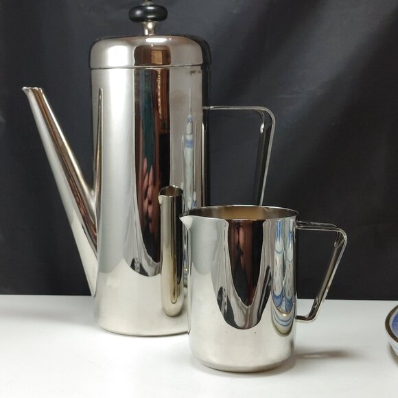 Vtg Art Deco Style Coffee Pot Server with Creamer Silver Plated (no sugar bowl) - Picture 2 of 5